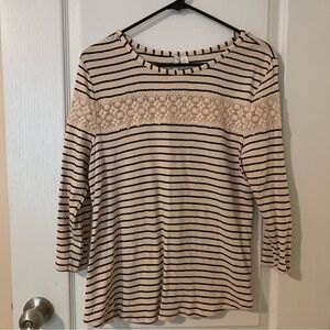Lauren Conrad cream & black stripe crochet blouse